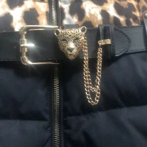 Leopard printed with fox fur hood